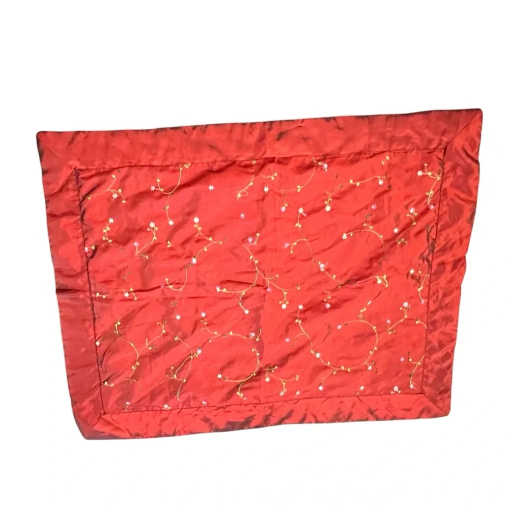 Red Satin Pillow‎ Sham Standard Sz Fits Pillow 26x20 Embroidered Dainty Florals
